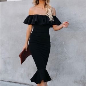 Havana Ruffle Midi Dress - Black - Small